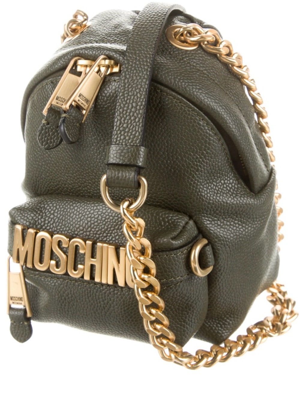 Moschino Olive Green MINI Pebbled Leather  Bag with Gold Hardware - Picture 3 of 12